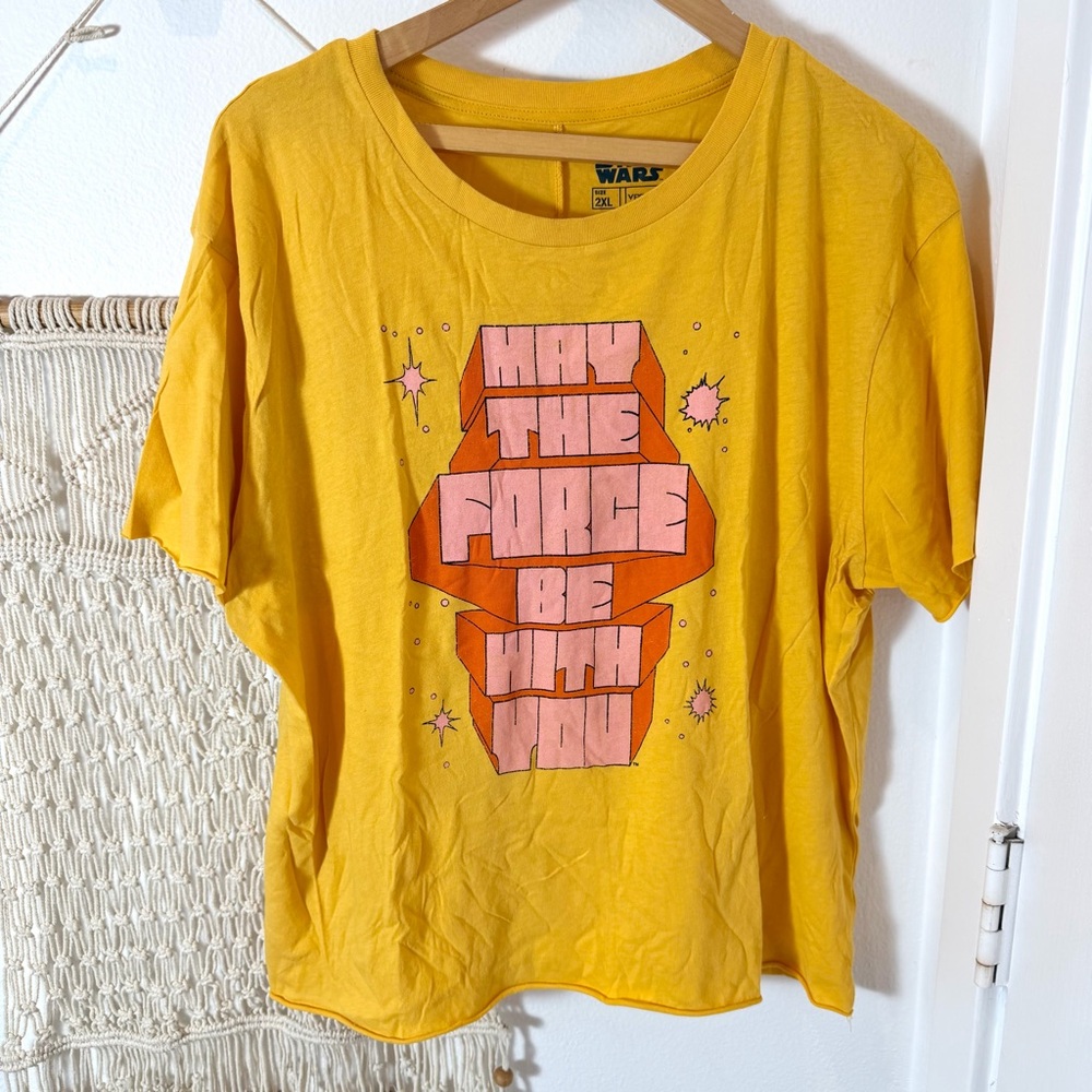 🌞 70s Vintage Star Wars Yellow May The Force Be With You Graphic Tee 2XL